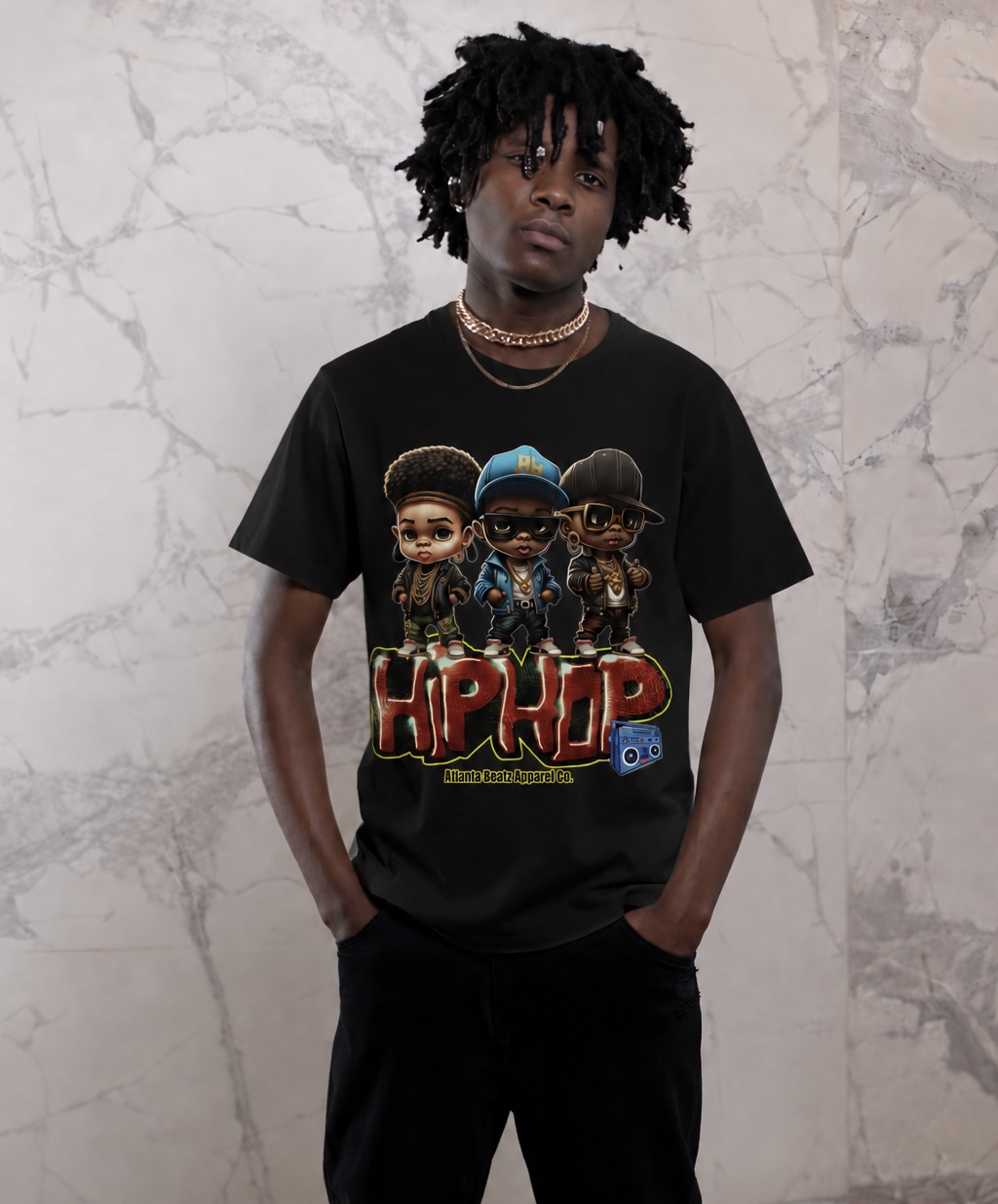 3 Bad Kids Hip Hop — Black T-Shirt, Adult apparel