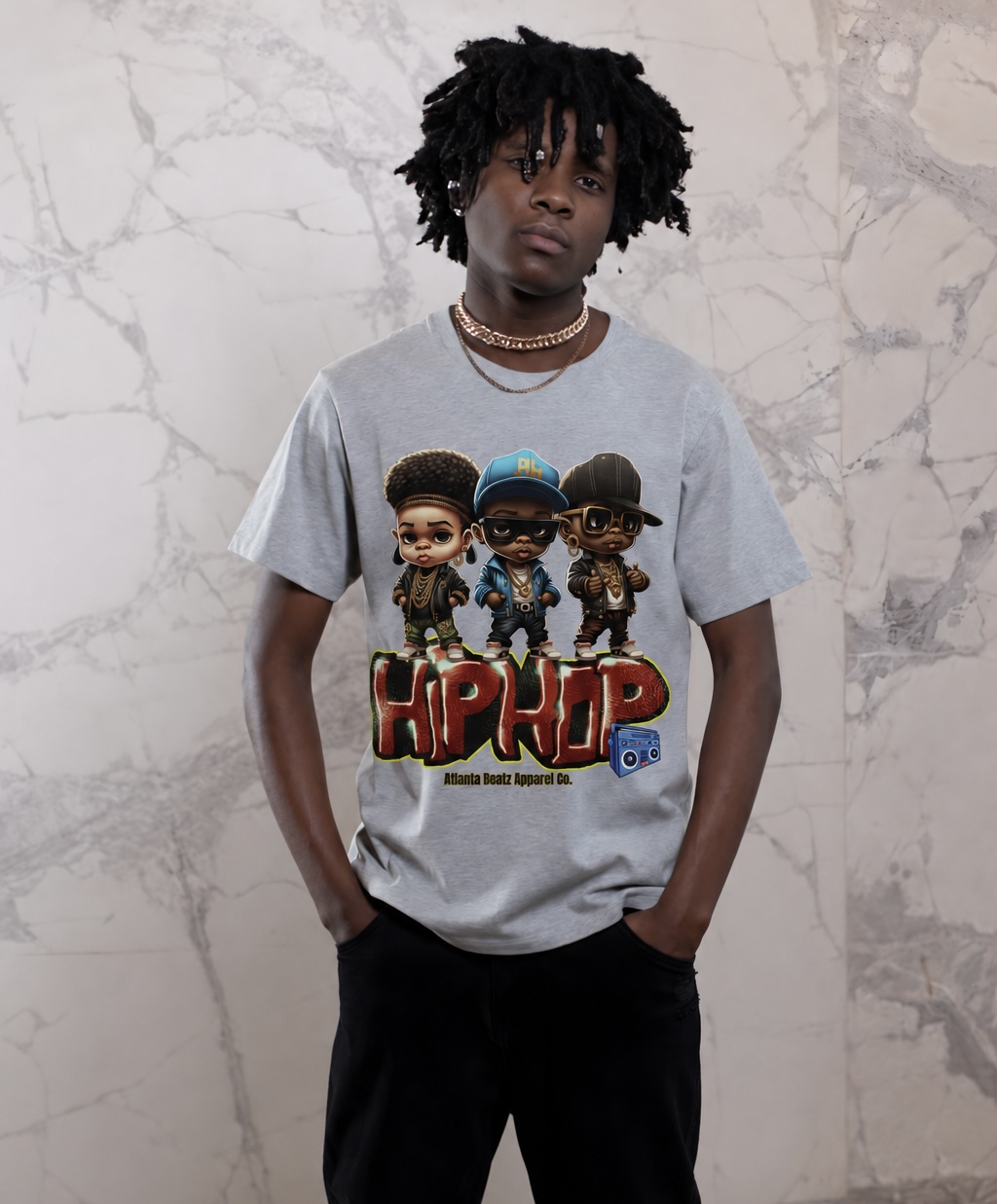 3 Bad Kids Hip Hop — Gray T-Shirt, Adult apparel