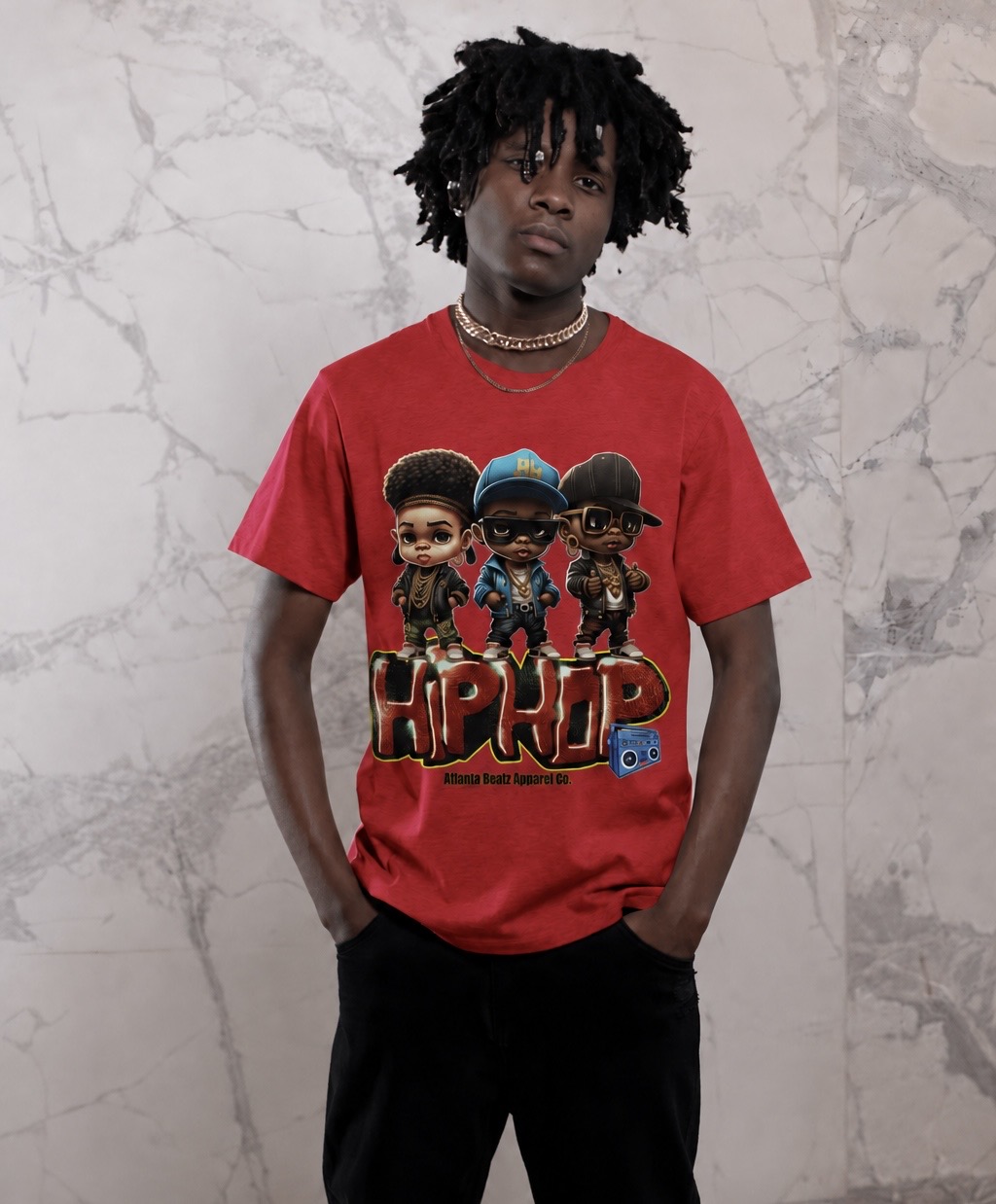 3 Bad Kids Hip Hop — Red T-Shirt, Adult apparel